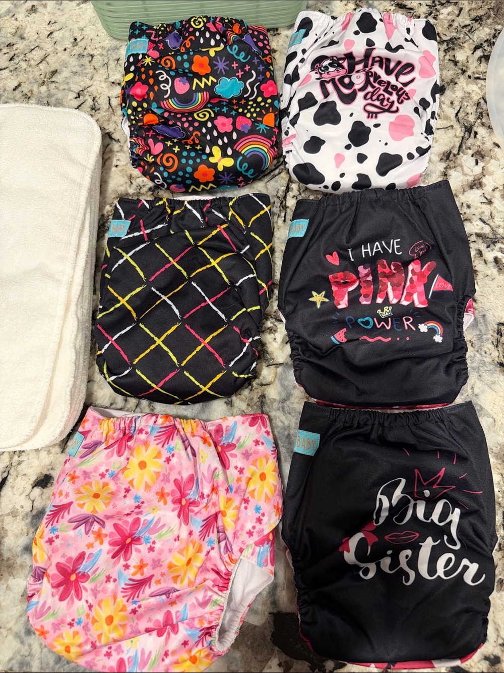 Set of 6 Kids Reusable Diaper Covers - Pink Floral & Black Graphic Mix